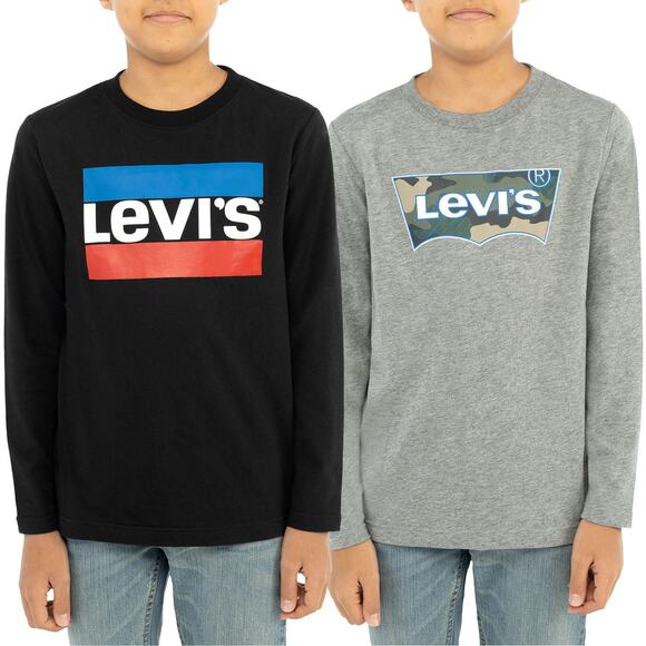 Levi’s Boys’ 2-pack Long Sleeve Tees Black & Gray Size: 5/6 T-shirt - Picture 1 of 3